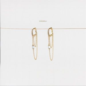NEVER WORN Dangle Chain CZ Hoop Earrings, Huggies, gold